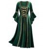 Robe maxi gothique en velours laçage grande taille - Vert profond 5X