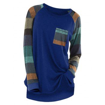 

Striped Raglan Sleeve Pocket Longline T-shirt, Cadetblue