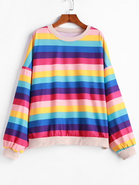 Sweat-shirt à Rayure Arc-en-ciel de Grande Taille - multicolor A L