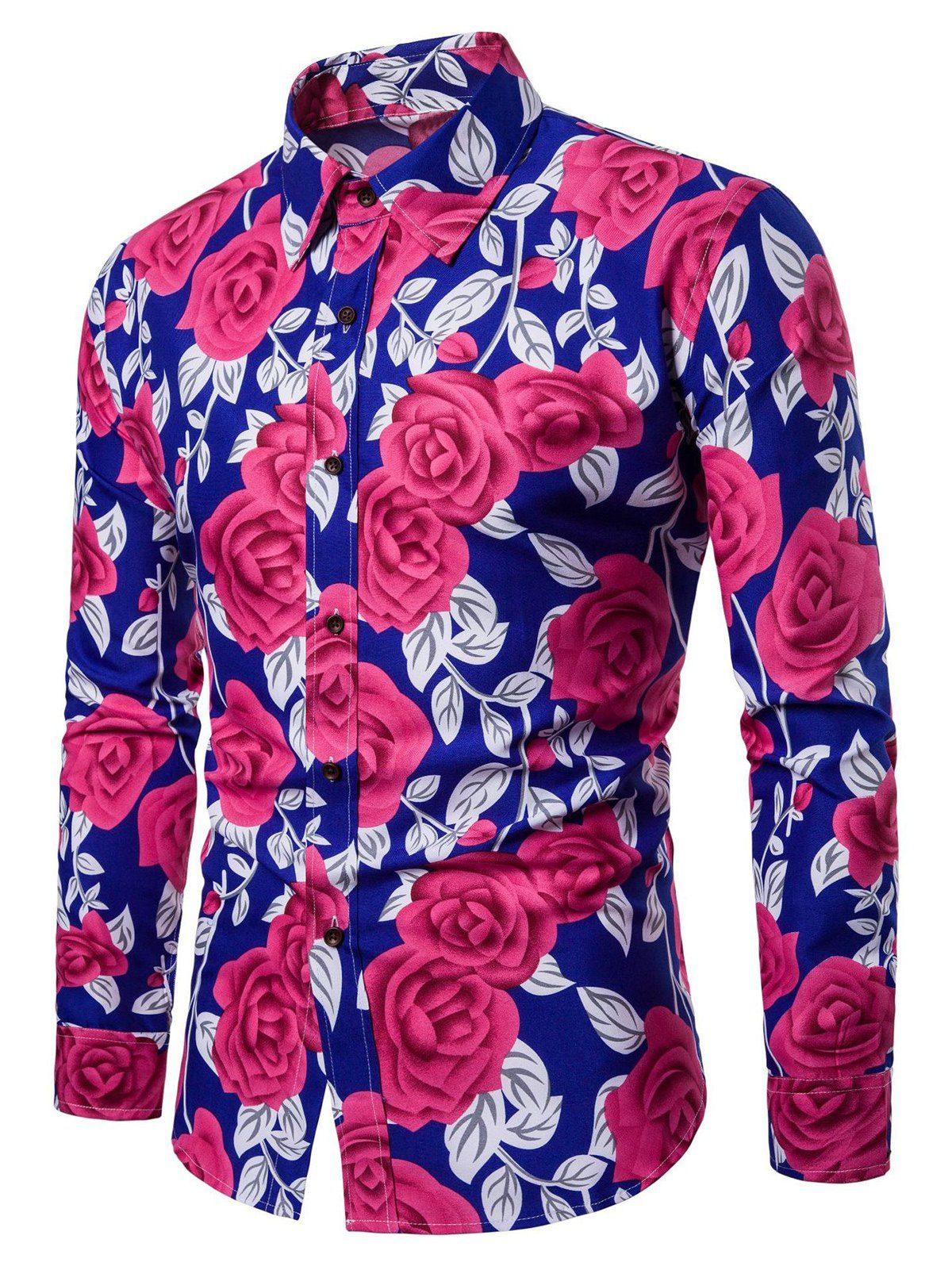 

Floral Print Button Down Long Sleeve Shirt, Navy blue