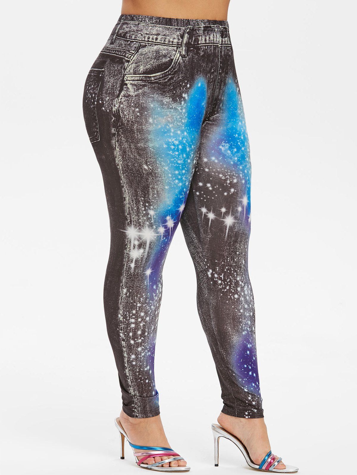 

Galaxy 3D Print High Waisted Plus Size Jeggings, Black
