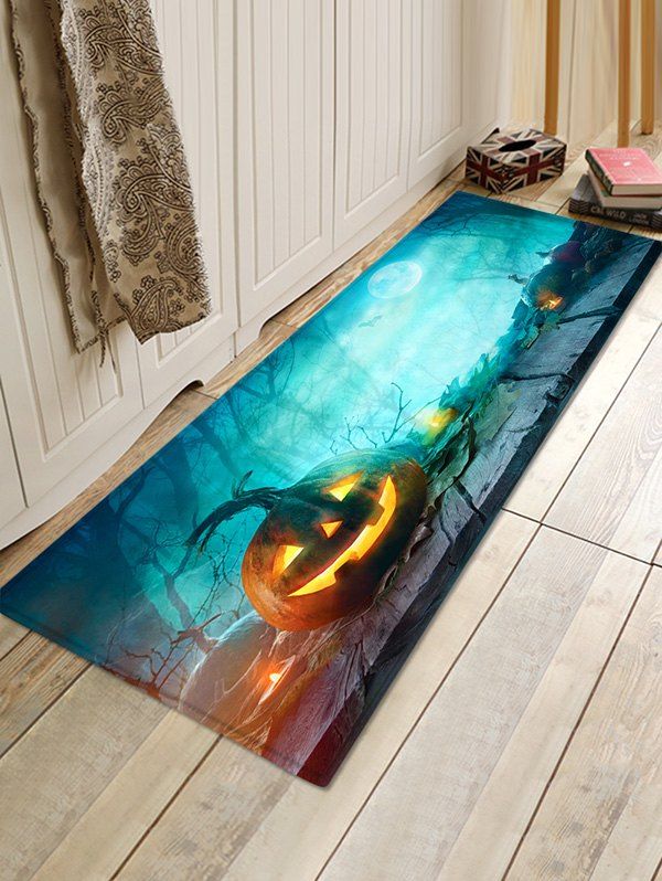 

Halloween Pumpkin Wooden Printed Floor Rug, Turquoise