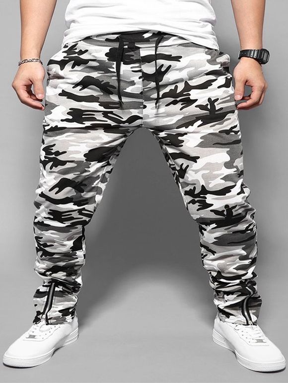 Pantalon de Jogging Camouflage Zippé Imprimé - Blanc 2XL