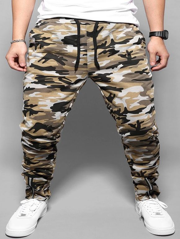 Pantalon de Jogging Camouflage Zippé Imprimé - Jaune 2XL