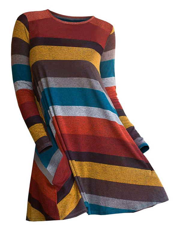 Striped Longline Long Sleeve Knitwear - TIGER ORANGE M