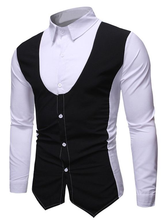 Chemise en Blocs de Couleurs à Manches Longues 2 en 1 - Blanc S