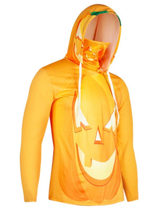 Sweat à Capuche d'Halloween Citrouille et Masque Imprimée - Jaune 2XL