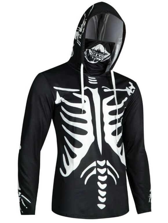 Sweat à Capuche d'Halloween Squelette et Masque Imprimés - Noir L