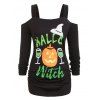 T-shirt d'Halloween Lettre et Citrouille Imprimées Grande Taille - Noir 1X