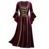 Robe maxi gothique en velours laçage grande taille - Rouge Vineux L