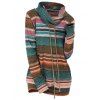 Striped Cowl Neck Drawstring Knitwear - MEDIUM AQUAMARINE 2XL
