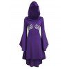 Skeleton Print Lace Up Halloween Hooded Dress - PURPLE 2XL