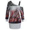 Plus Size Halloween Skew Neck Tree Print Ombre Blouson Sweatshirt - DARK SLATE GREY L