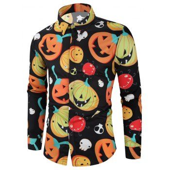 

Halloween Cartoon Pumpkin Ghost Print Long Sleeve Shirt, Multicolor