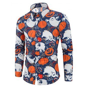 

Halloween Pumpkin Ghost Floral Print Button Shirt, Multicolor