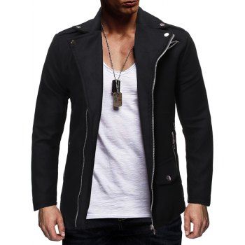 

Oblique Zipper Design Solid Color Wool Jacket, Black