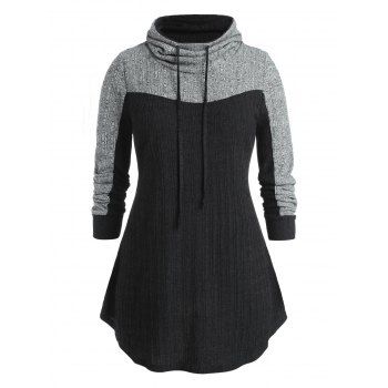 

Plus Size High Neck Two Tone Tunic Sweatshirt, Black