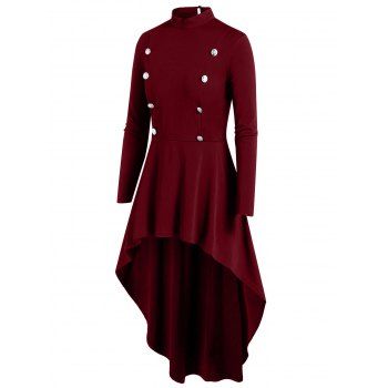 

Plus Size High Neck Asymmetrical Long Keyhole Tee, Red wine