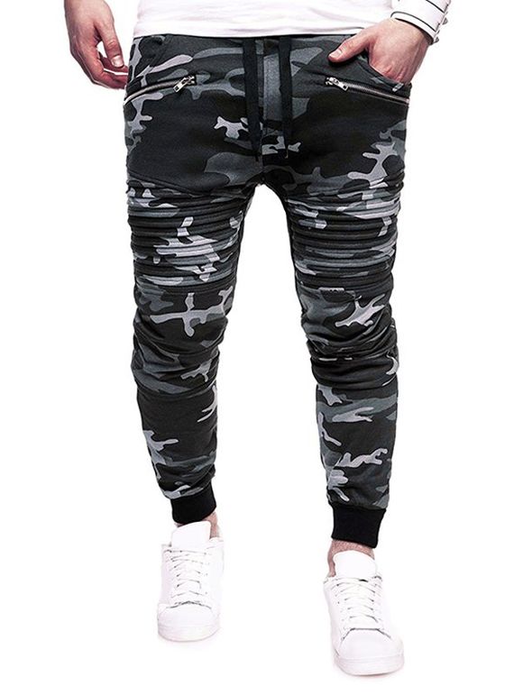 Pantalon de Jogging Camouflage Imprimé Zippé - Cendre gris M