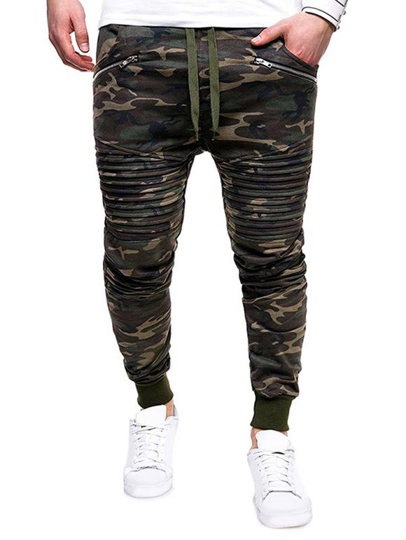 Pantalon de Jogging Camouflage Imprimé Zippé - Vert Camouflage 2XL