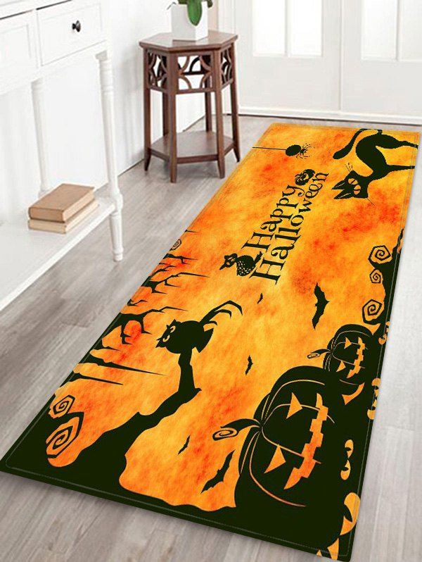 

Halloween Pumpkin Cat Pattern Floor Mat, Bee yellow