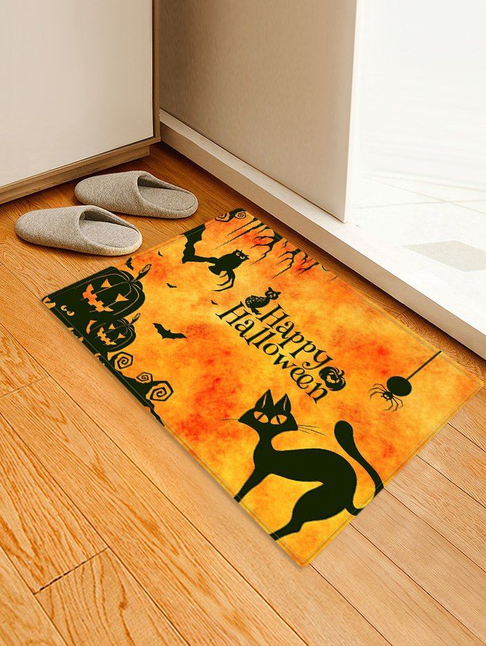 

Halloween Pumpkin Cat Pattern Floor Mat, Bee yellow