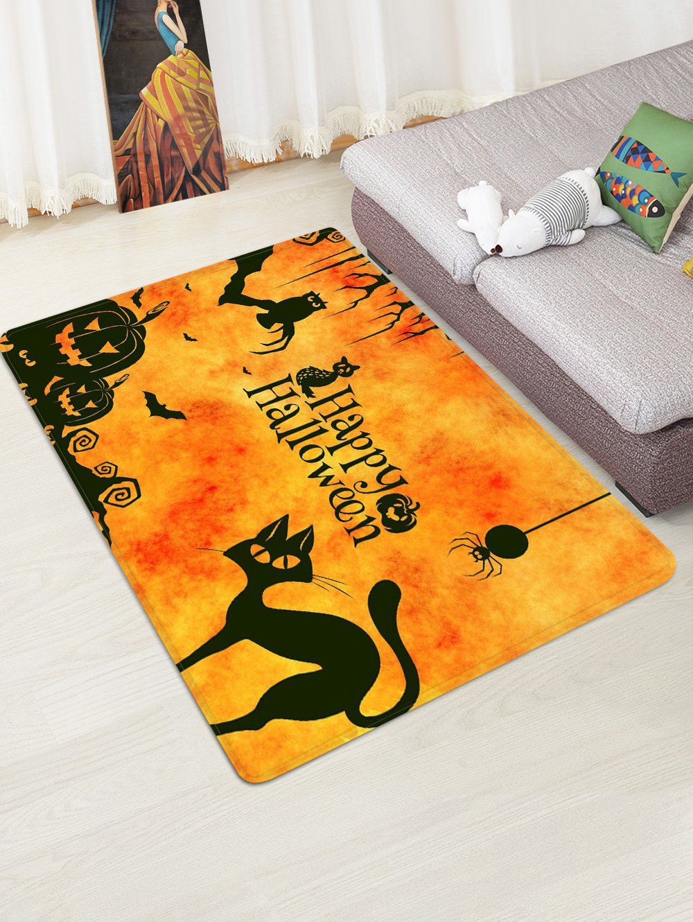 35 Off 2020 Halloween Pumpkin Cat Pattern Floor Mat In Bee