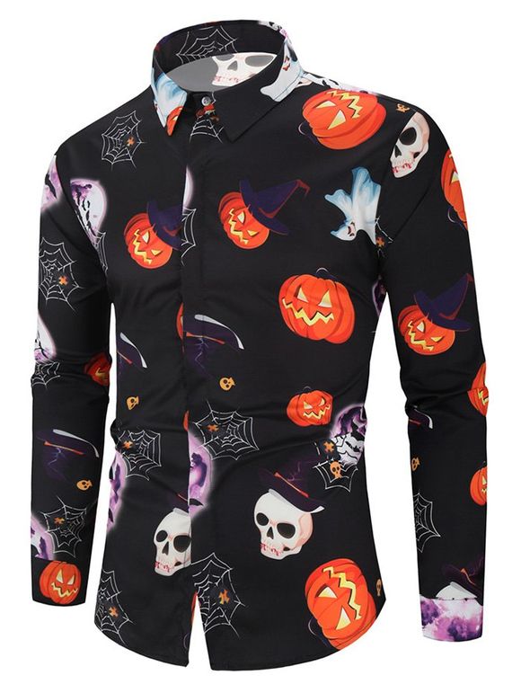Chemsie d'Halloween Araignée Lune Citrouille et Crâne Imprimés - multicolor XL