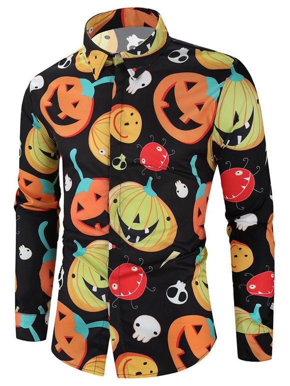 Chemise d'Halloween Citrouille et Fantôme Dessin Animé Imprimé à Manches Longues - multicolor M