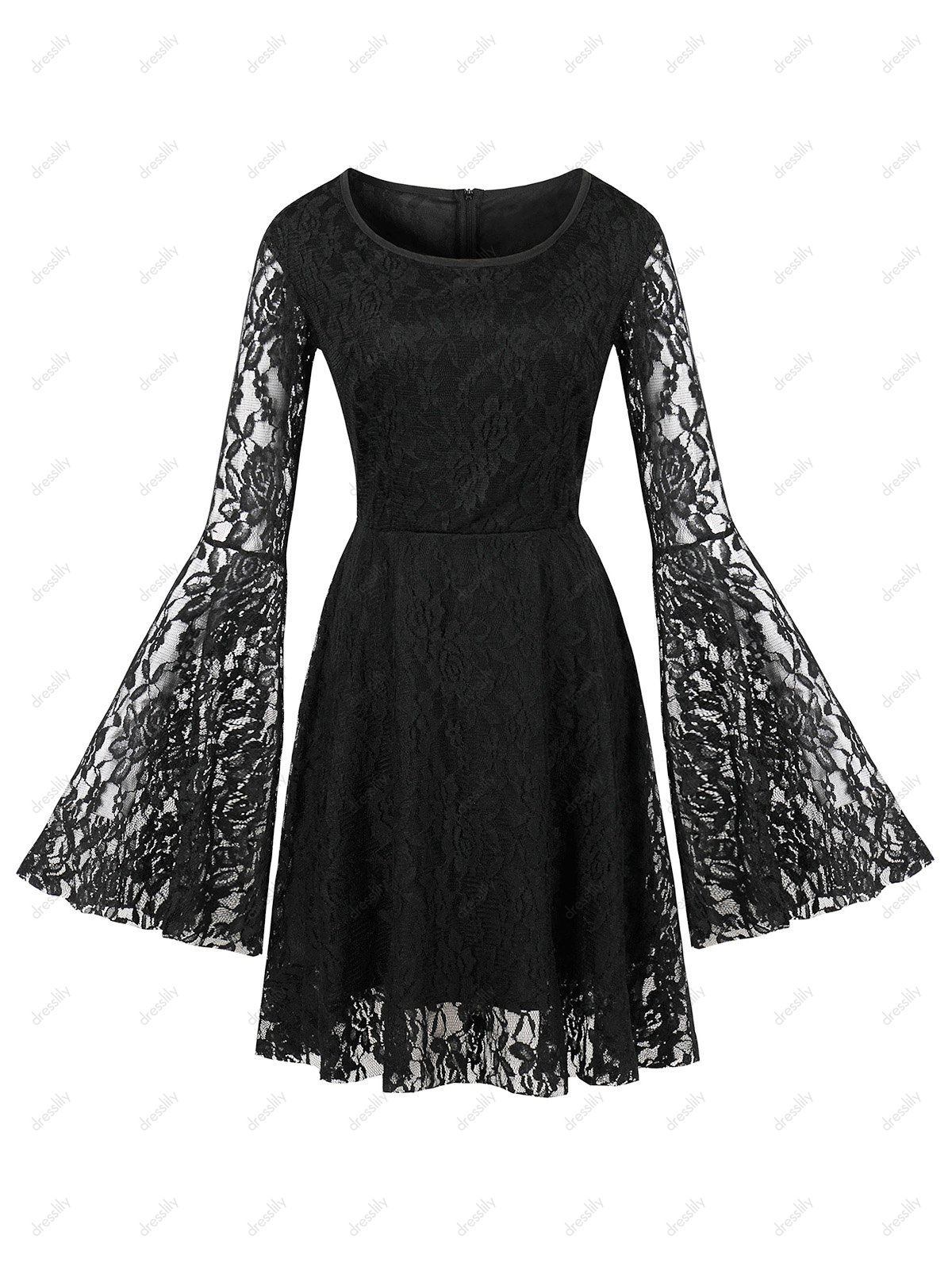 [38% OFF] 2020 Gothic Bell Sleeve Lace Dress In BLACK | DressLily