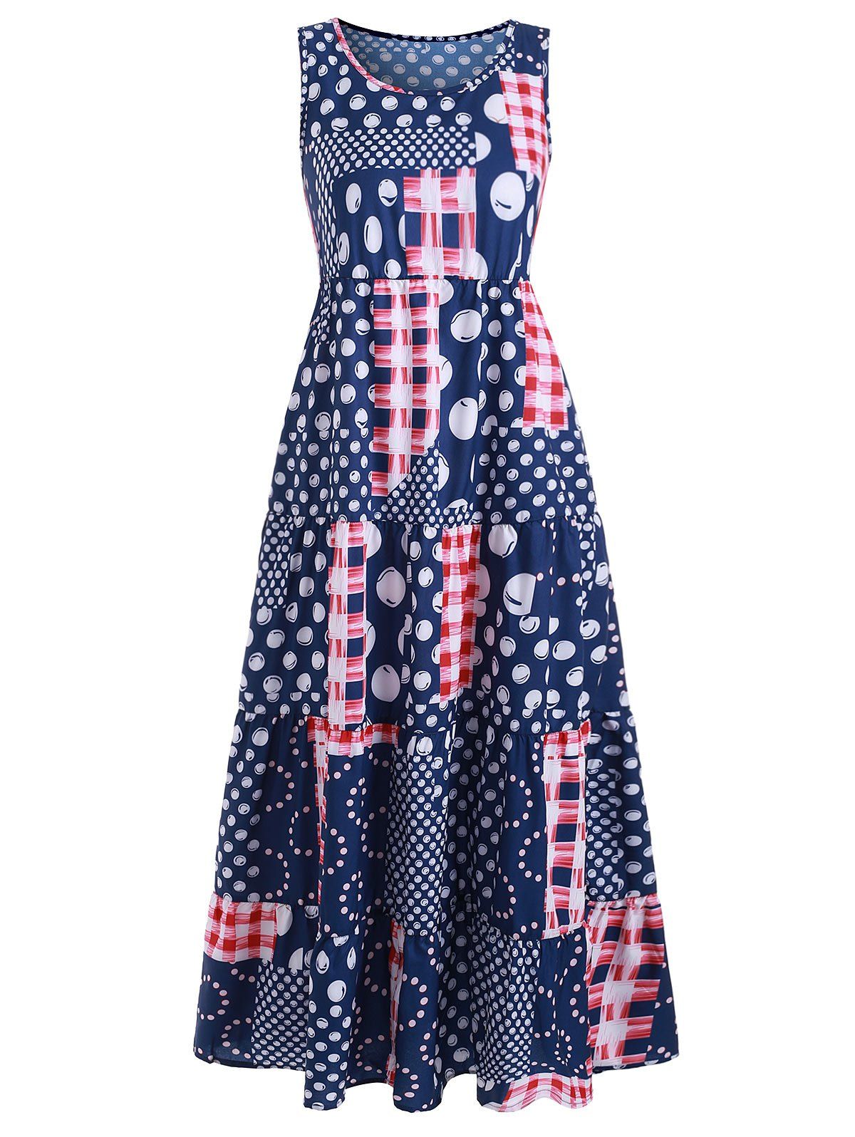 

Bohemian Polka Dot Flounce Long Dress, Blue