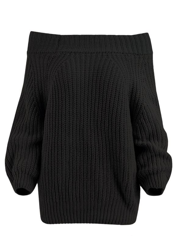 Raglan Sleeve Bare Shoulder Sweater - BLACK L