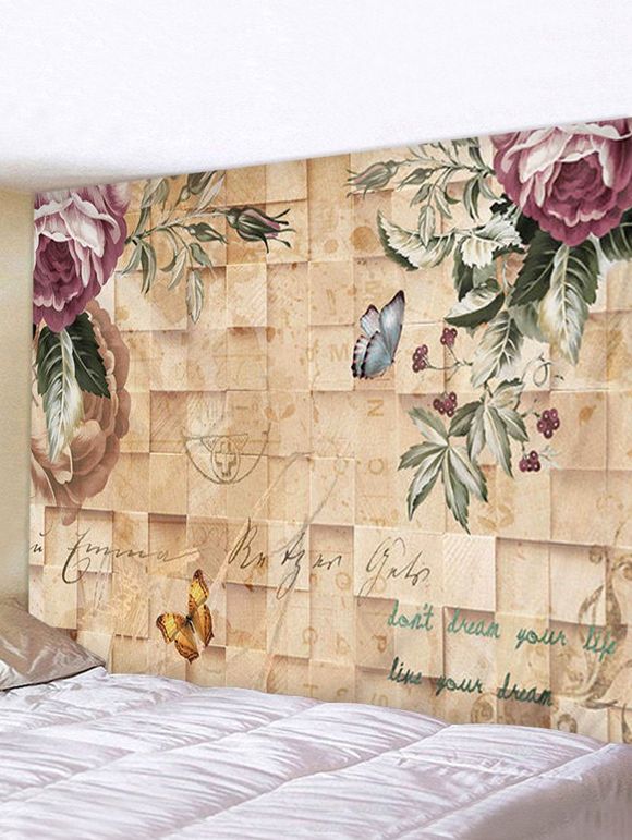 Tapisserie Murale Vintage Papillon Fleur et Lettre Imprimés - multicolor A 200*150CM