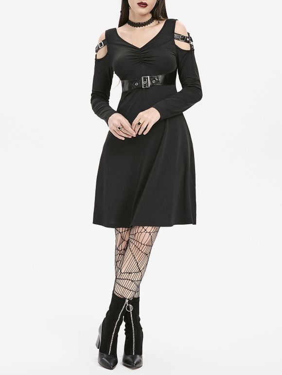Robe Gothique Découpée à Bretelle Bouclée - Noir 2XL