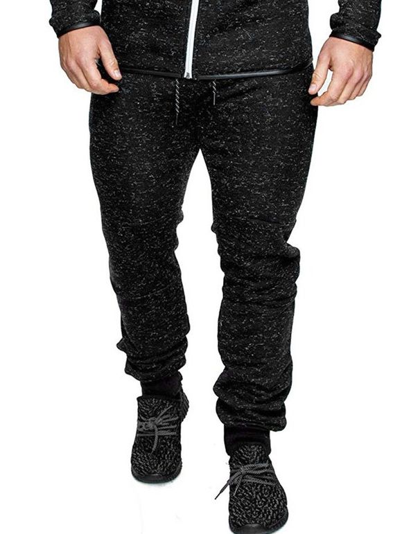 Pantalon de Jogging de Sport Zippé Imprimé à Cordon avec Poche - Noir L