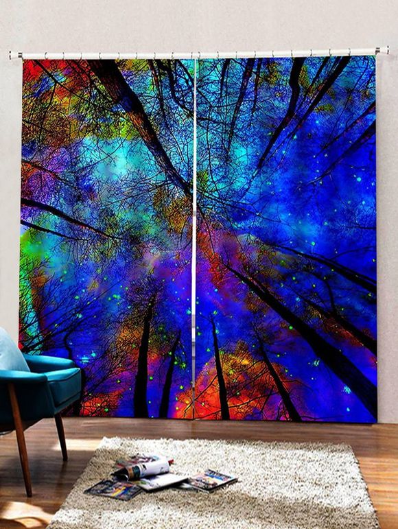 Rideaux de Fenêtre Ciel Galaxie et Forêt Imprimés 2 Panneaux - multicolor W30 X L65 INCH X 2PCS