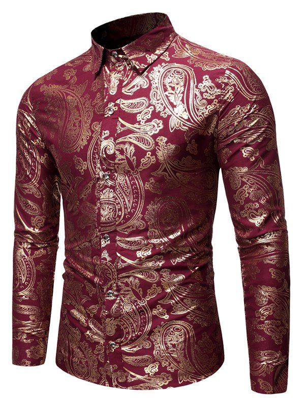 [35% OFF] 2021 Gilding Paisley Print Button Up Slim Fit Shirt In RED ...