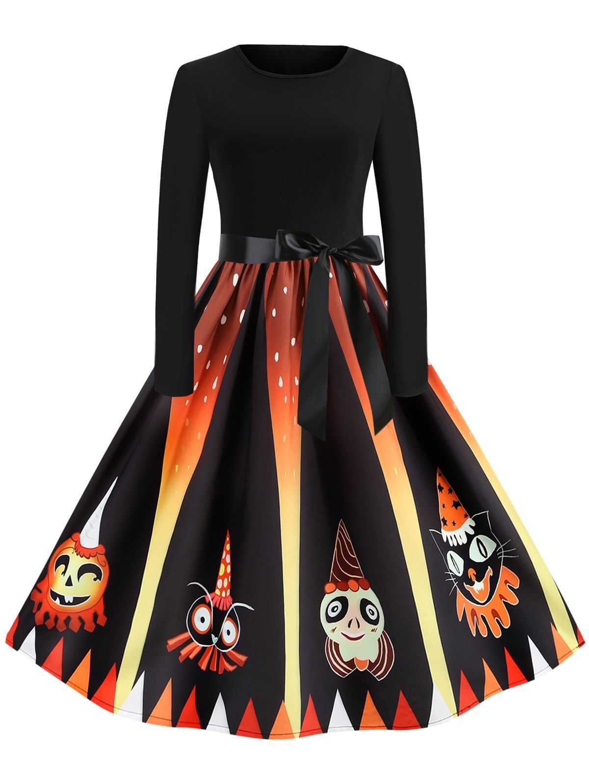 

Retro Pumpkin Printed Halloween Dress, Multi-b