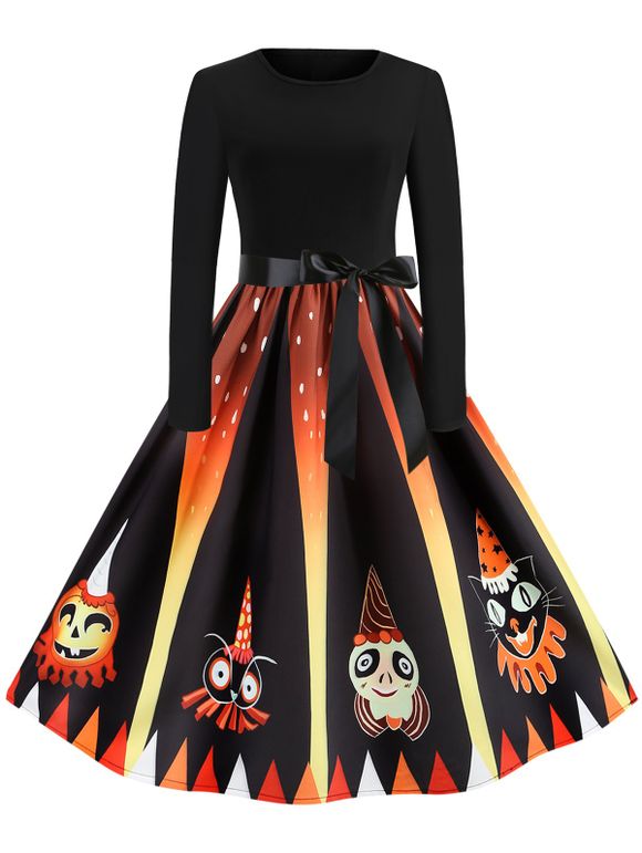 Robe d'Halloween Rétro Citrouille Imprimée - multicolor B 2XL