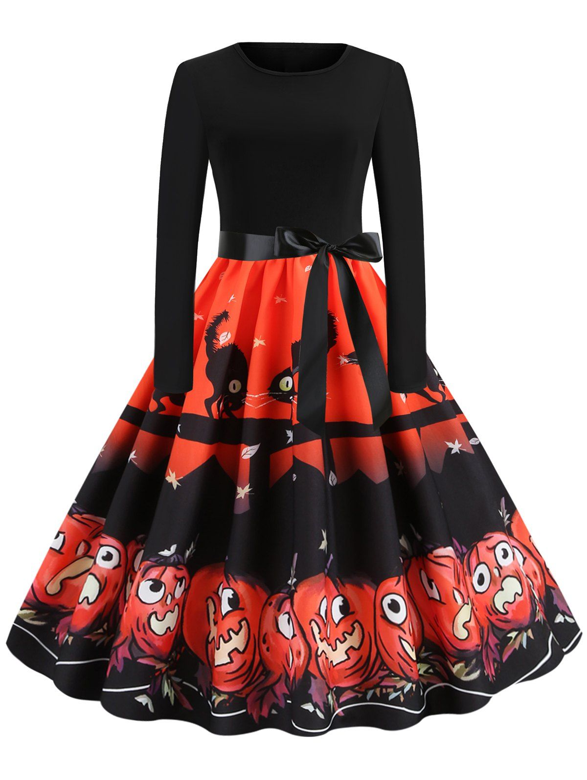 Retro Pumpkin Printed Halloween Dress - VALENTINE RED M