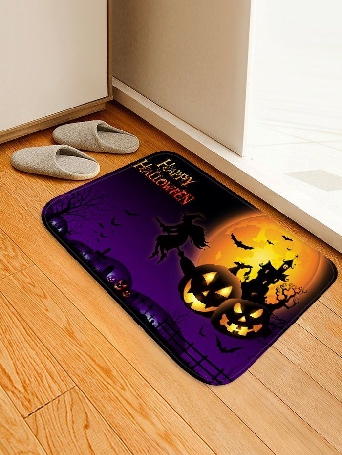 

Halloween Moon Night Witch Pattern Water Absorption Area Rug, Crocus purple