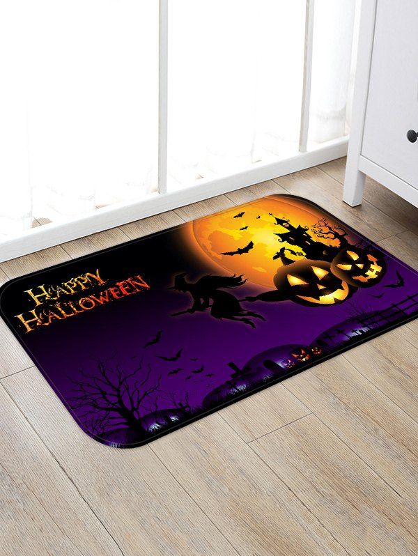 

Halloween Moon Night Witch Pattern Water Absorption Area Rug, Crocus purple