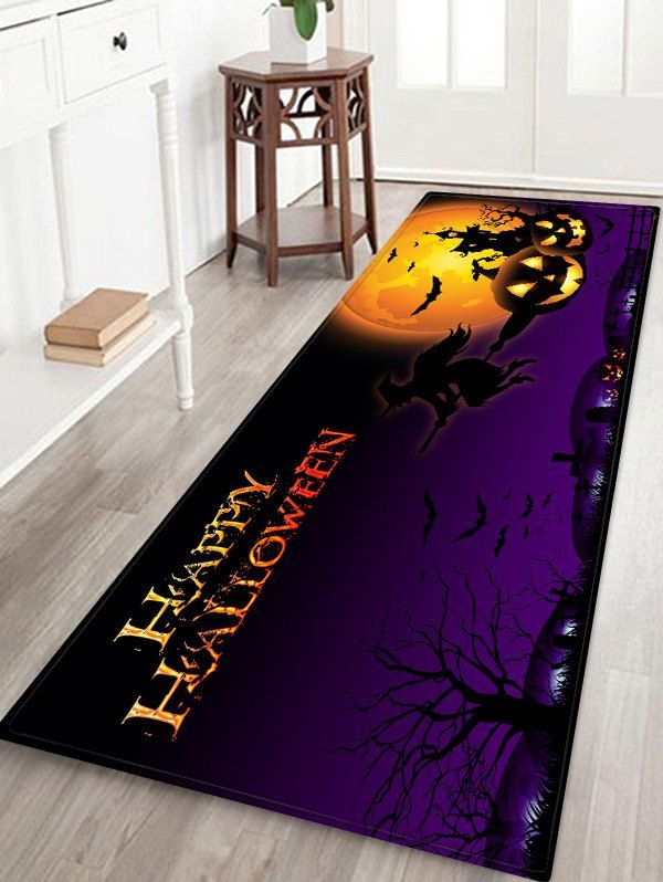 

Halloween Moon Night Witch Pattern Water Absorption Area Rug, Crocus purple