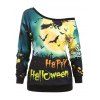 Sweatshirt Happy Halloween visage citrouille cou - Vert profond L