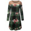 Robe Chemise Fleur Imprimée à Carreaux à Manches Longues avec Poche - multicolor B 2XL