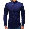 Chemise Haute Basse Fleurie Brodée avec Bouton Oblique - Cadetblue XL