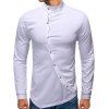 Chemise Haute Basse Fleurie Brodée avec Bouton Oblique - Blanc 2XL