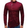 Chemise Haute Basse Fleurie Brodée avec Bouton Oblique - Rouge Vineux L