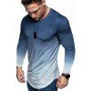 T-shirt Ombré Imprimé Ourlet Incurvé à Manches Longues - Bleu gris S