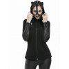Gothic Cat Ear PU Insert Fitted Hooded Jacket - BLACK XL